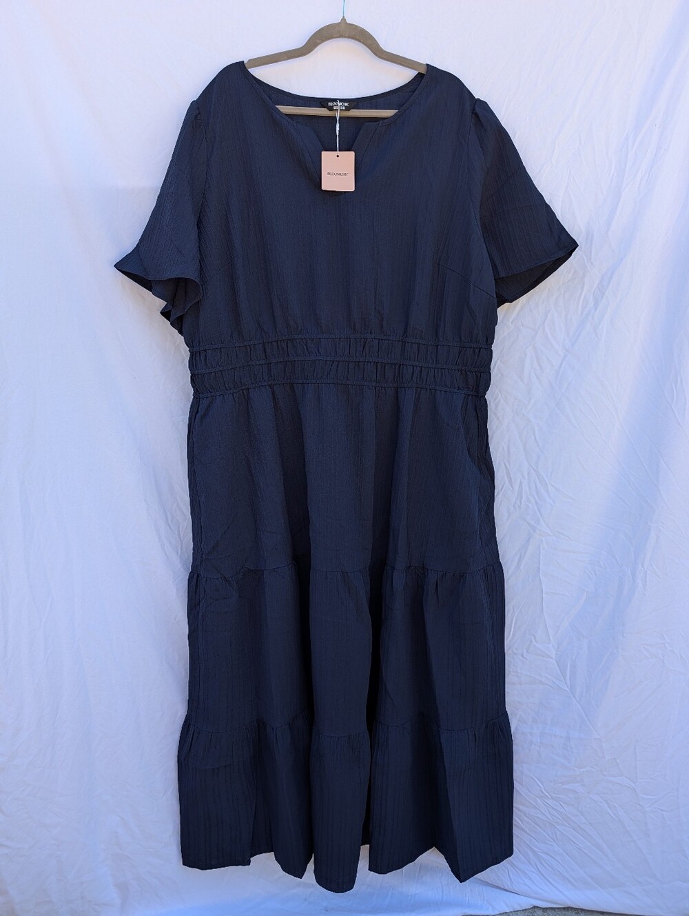 BloomChic Textured Shirred Cinched Waist Maxi Dress